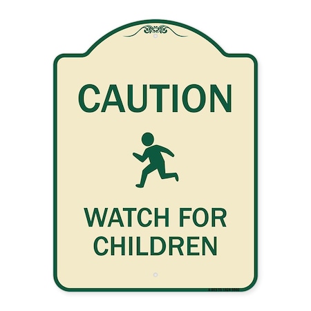 Signmission Designer Series-Caution Watch For Children Tan & Green, 24" x 18", TG-1824-9860 A-DES-TG-1824-9860